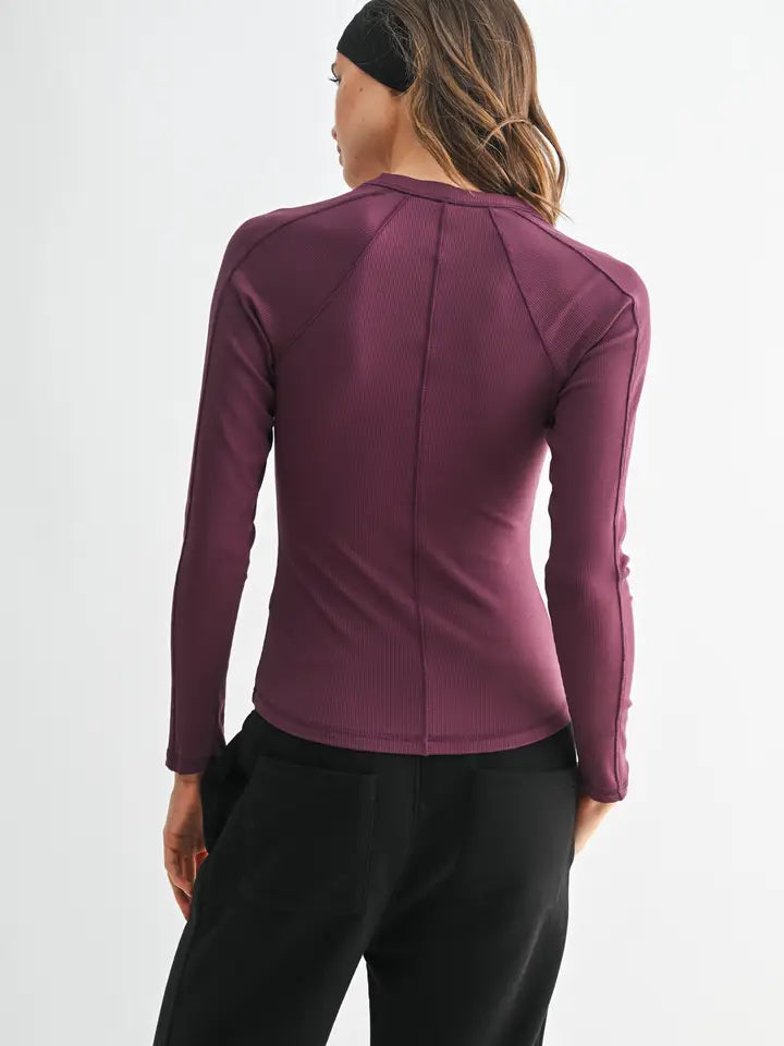 Plum henley ribbed top