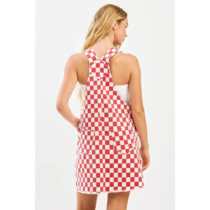 Checkered crimson overall dress