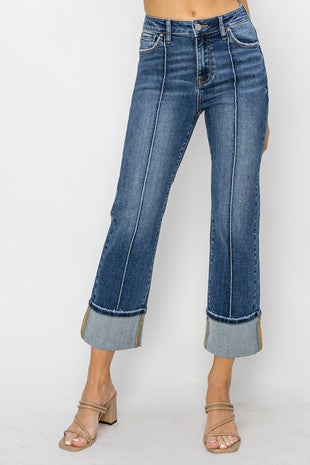 Risen high rise cuffed straight jeans