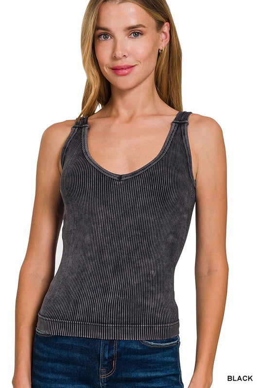 Black stone wash padded tank