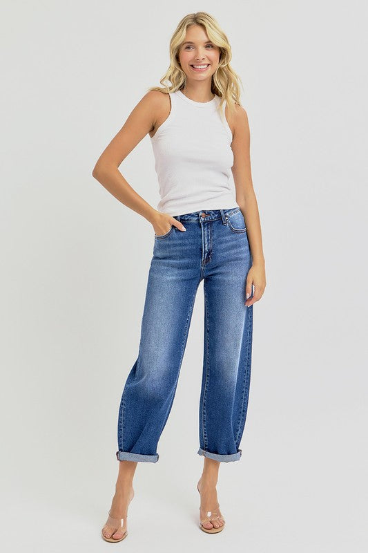 Risen high rise crop mild barrel jeans