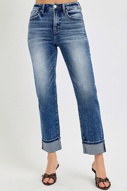 Risen high rise crop straight jeans
