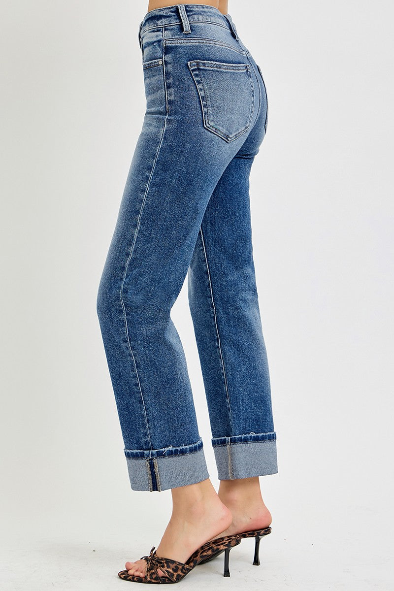 Risen high rise crop straight jeans