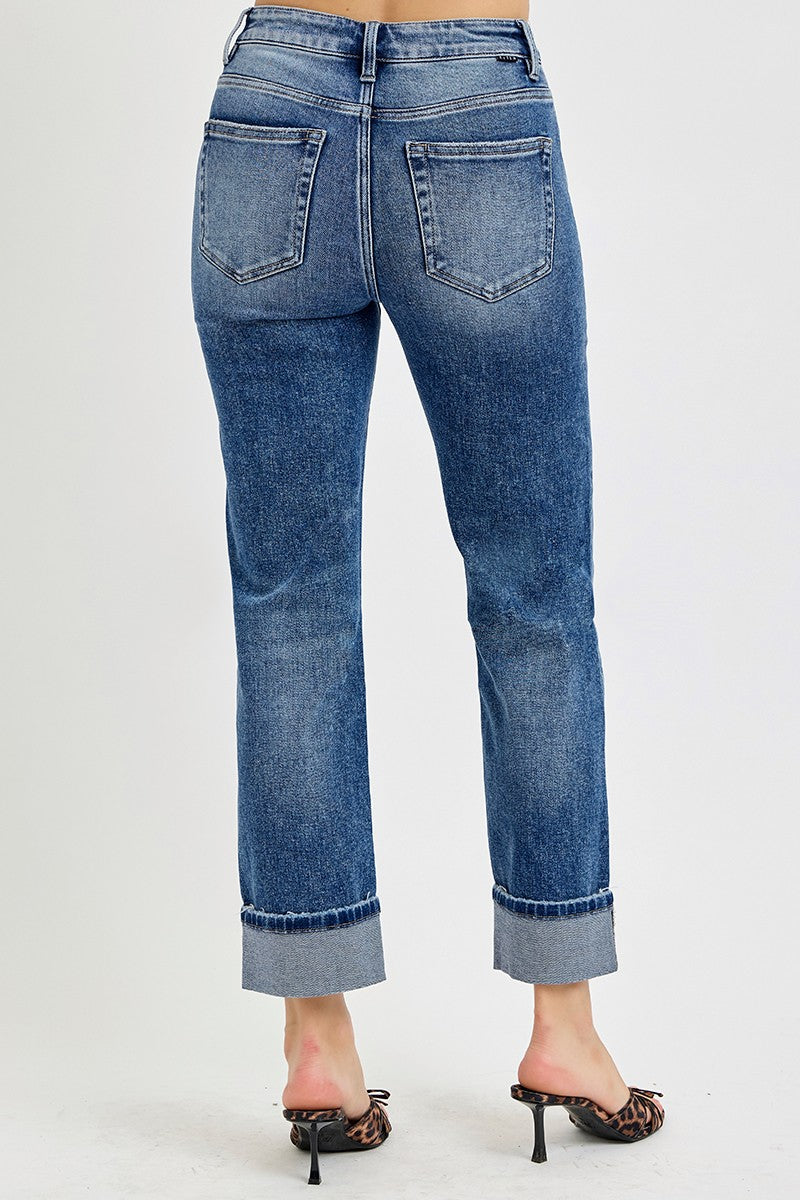 Risen high rise crop straight jeans