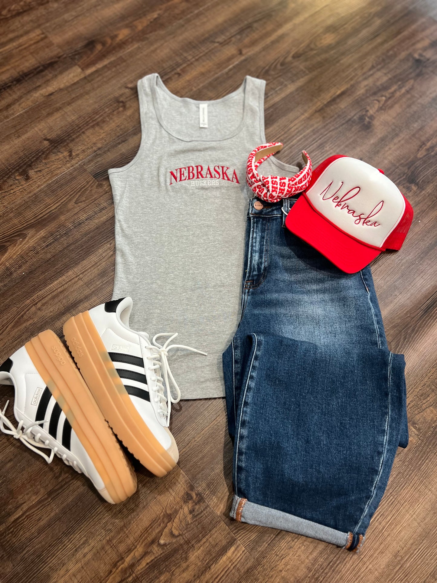 Nebraska embroidered grey tank