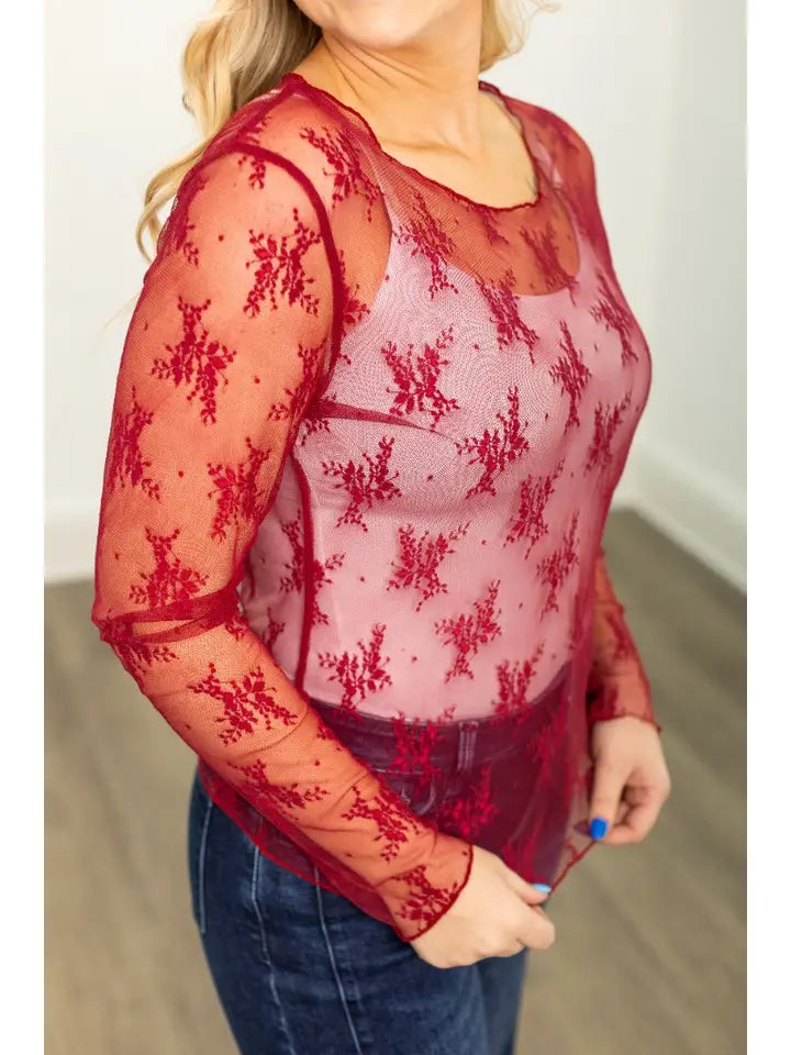Maroon mesh top