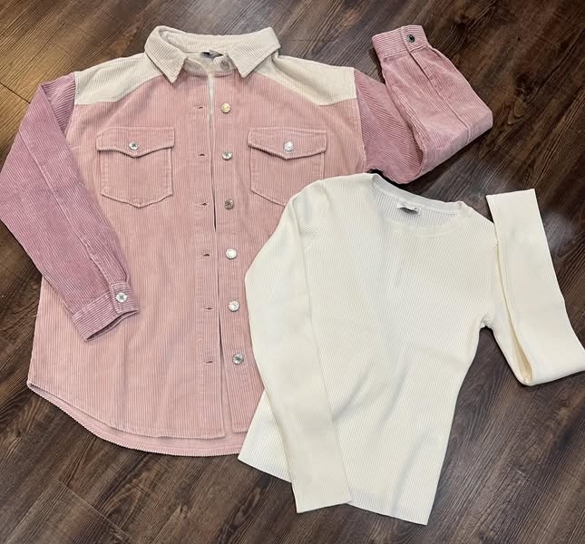 Carly corded color block shacket