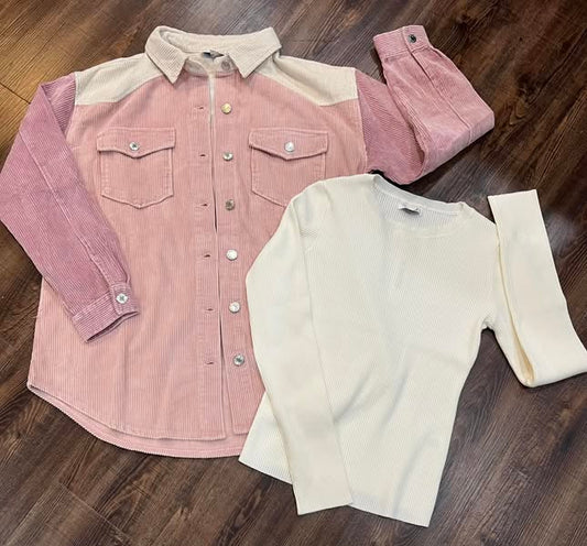 Carly corded color block shacket