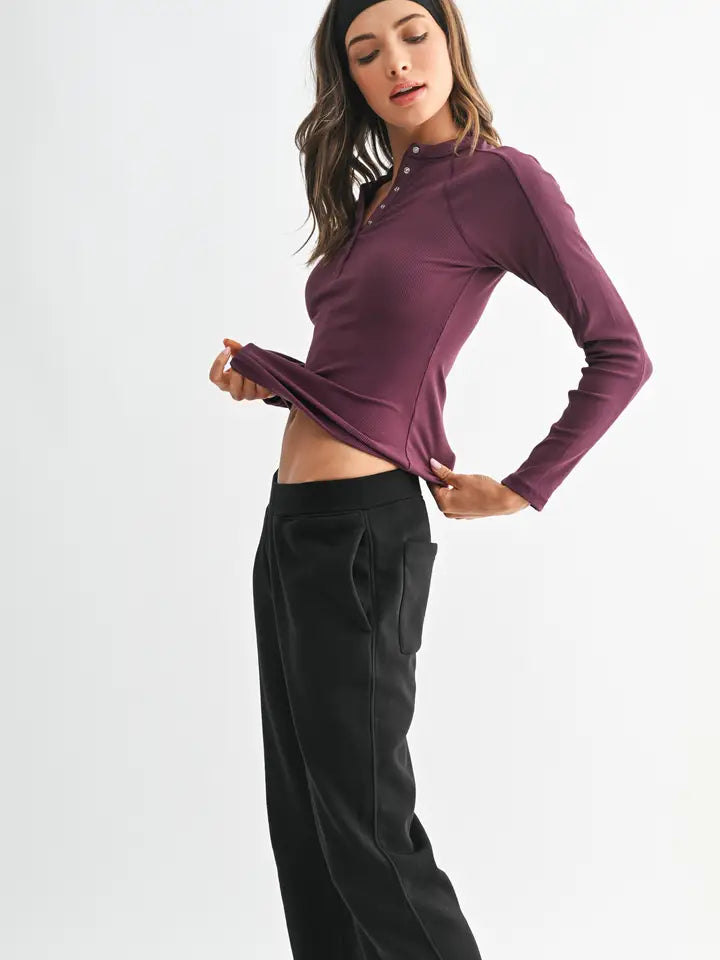 Plum henley ribbed top