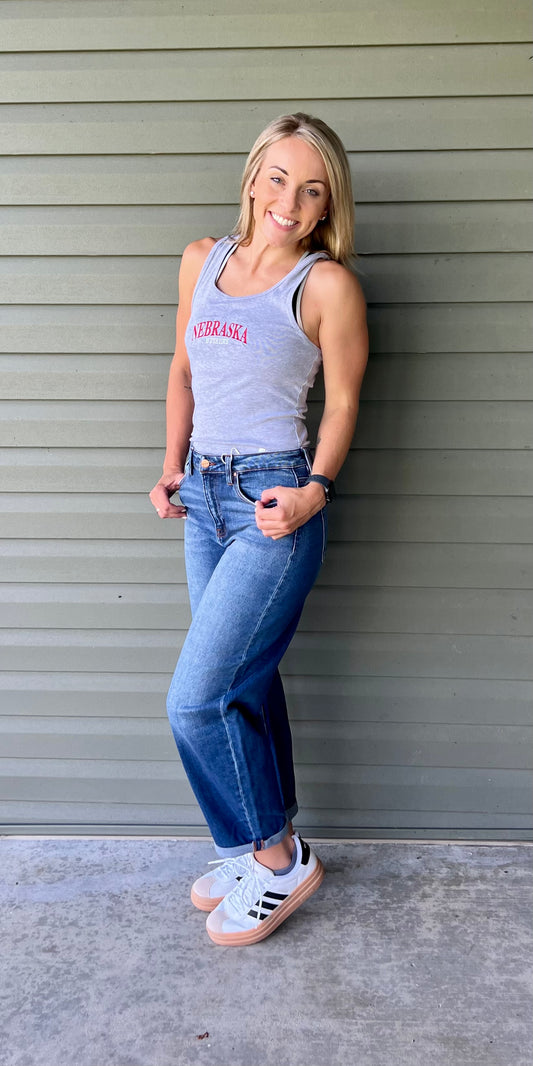 Nebraska embroidered grey tank