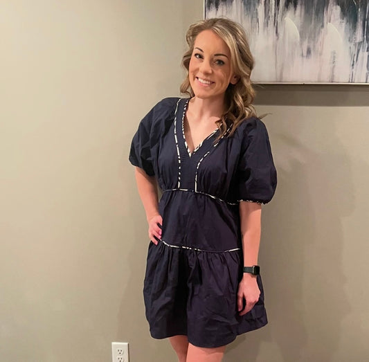 Nora navy vneck dress