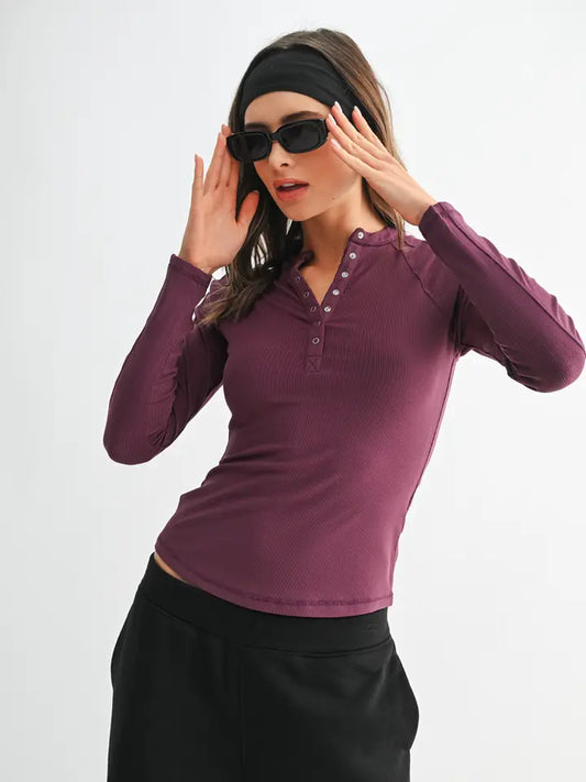 Plum henley ribbed top
