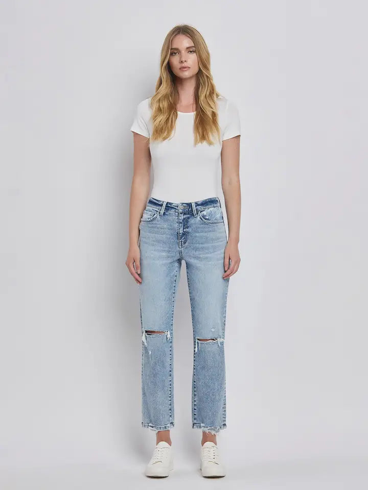 Flying Monkey high rise distressed straight jeans