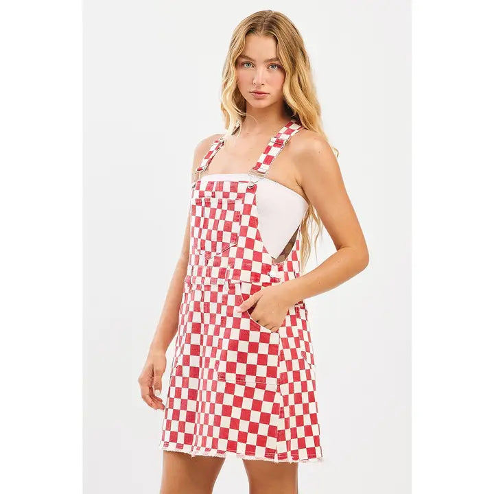 Checkered crimson overall dress
