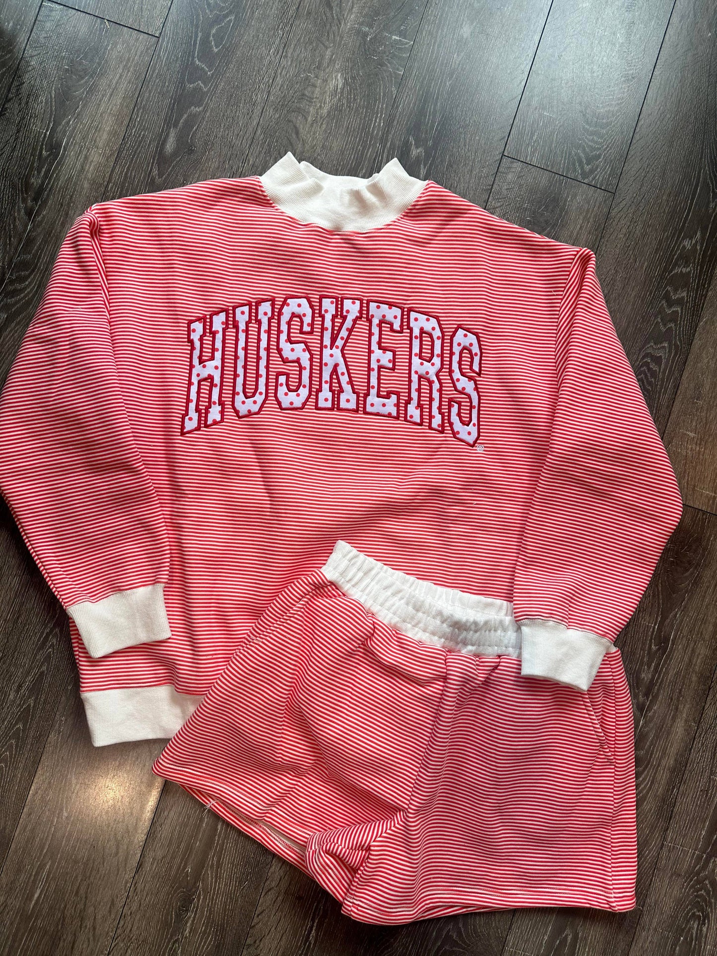 HUSKERS Red Stripe Mock + Shorts Set