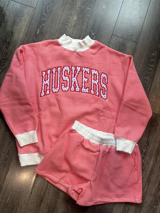 HUSKERS Red Stripe Mock + Shorts Set