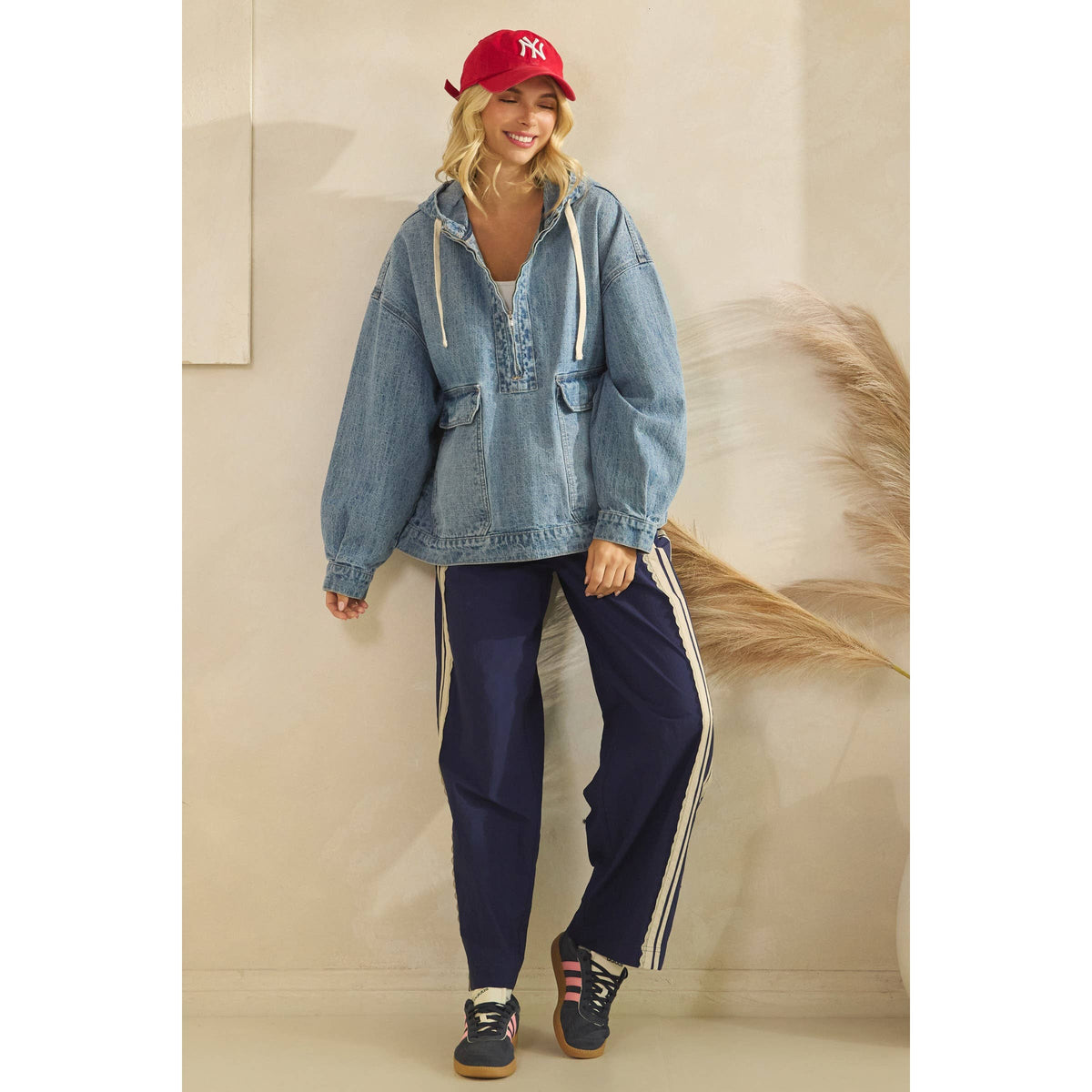 Hooded Quarterzip Denim Jacket