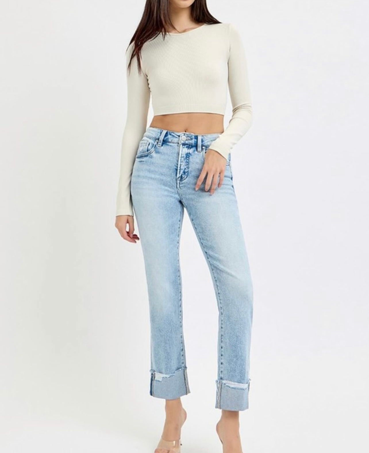 Risen highrise tummy control cuffed jeans