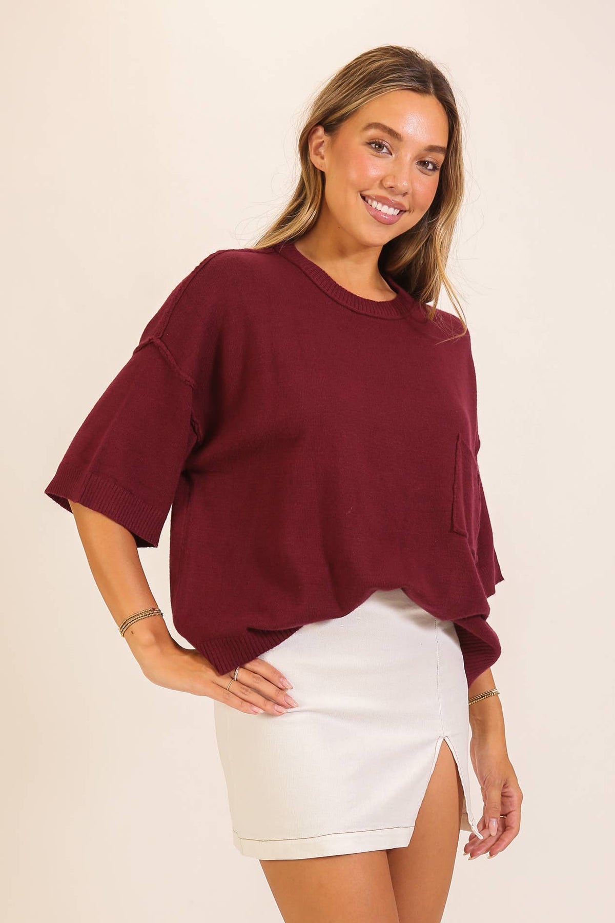Short Sleeve Pocket Knit Sweater