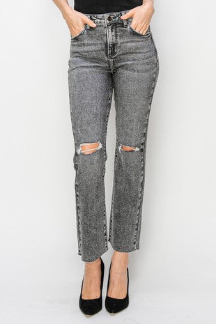 Risen High Rise Ankle straight jeans.