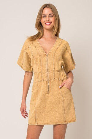 Kimono style short sleeve utility dress