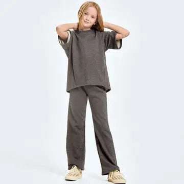 Youth Girl Charcoal French Terry Top and Pant Set