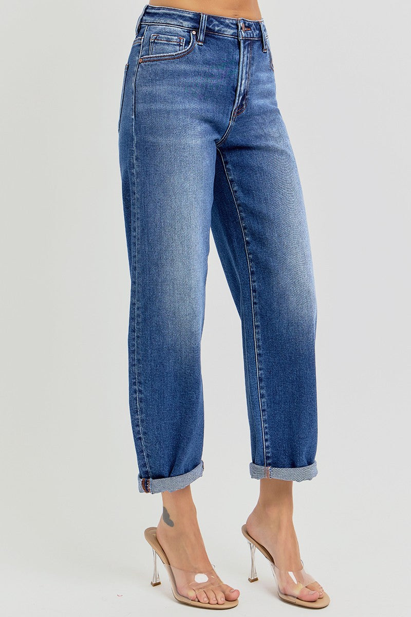 Risen high rise crop mild barrel jeans
