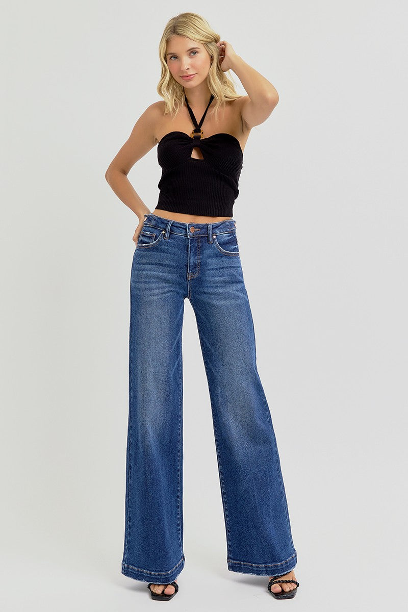 Risen tummy control wide leg jeans