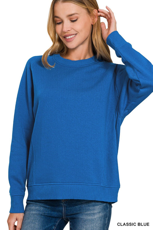 Classic Blue fleece raglan crew