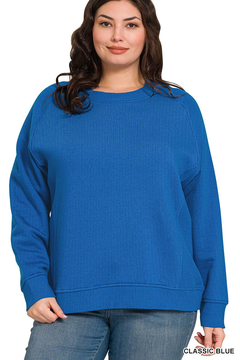 Classic Blue fleece raglan crew