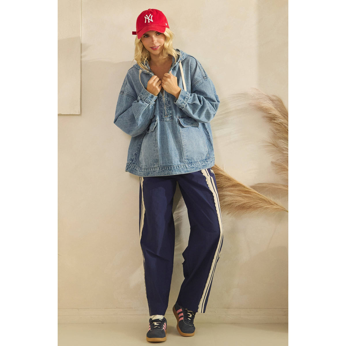 Hooded Quarterzip Denim Jacket