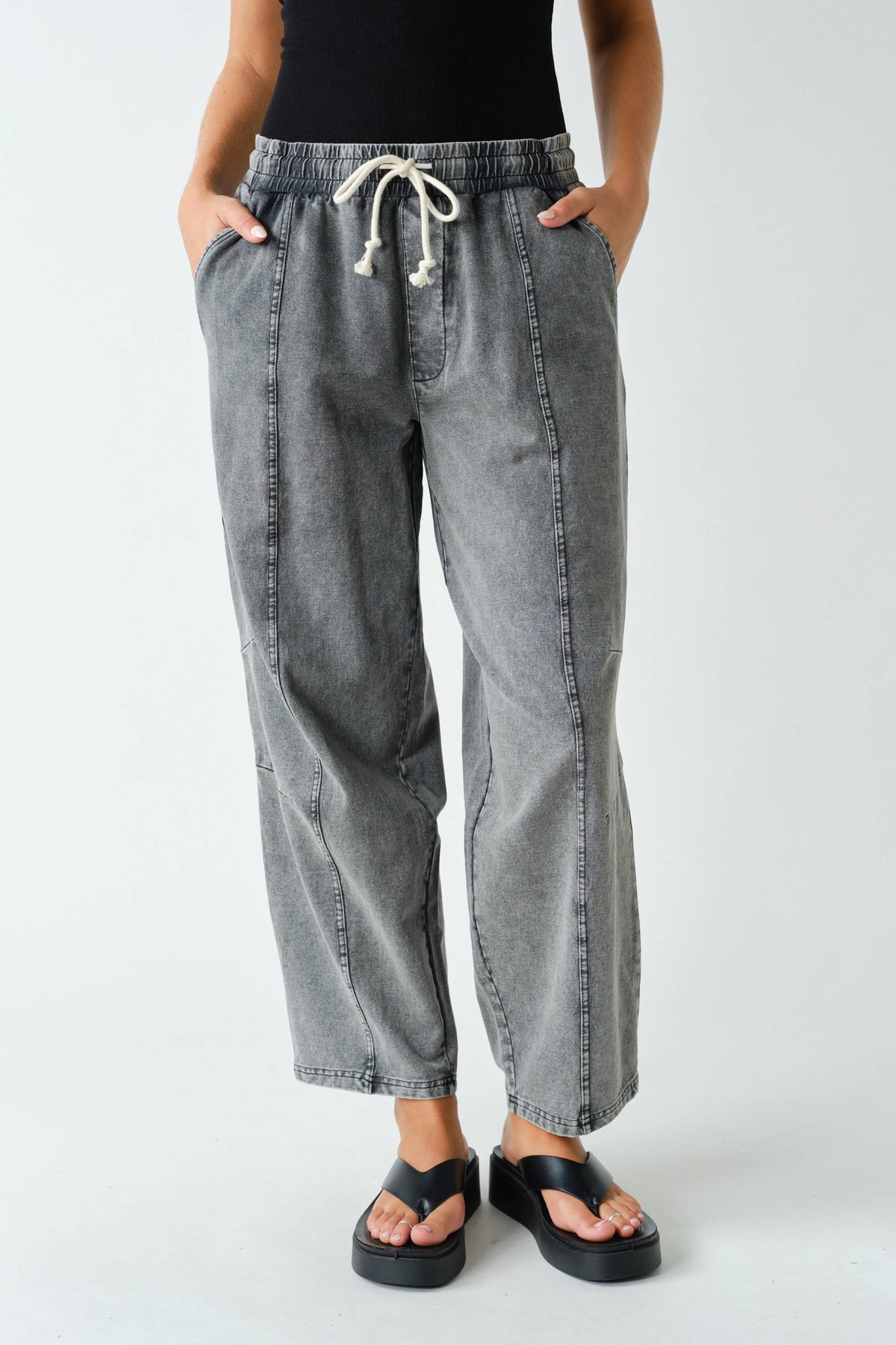 Mineral Wash Easy-Fit Stretch-Denim Drawstring Pants