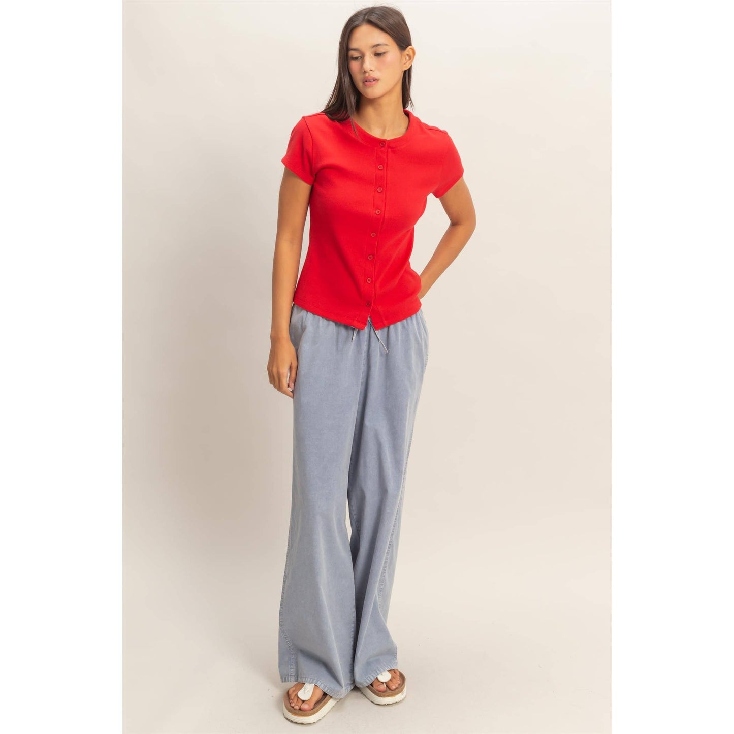 River ribbed button down top