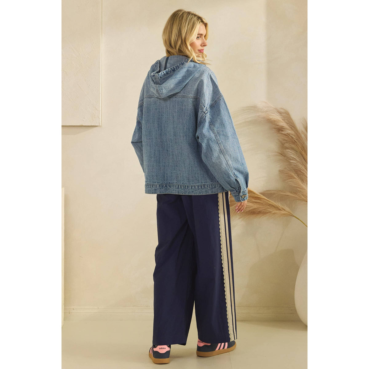Hooded Quarterzip Denim Jacket