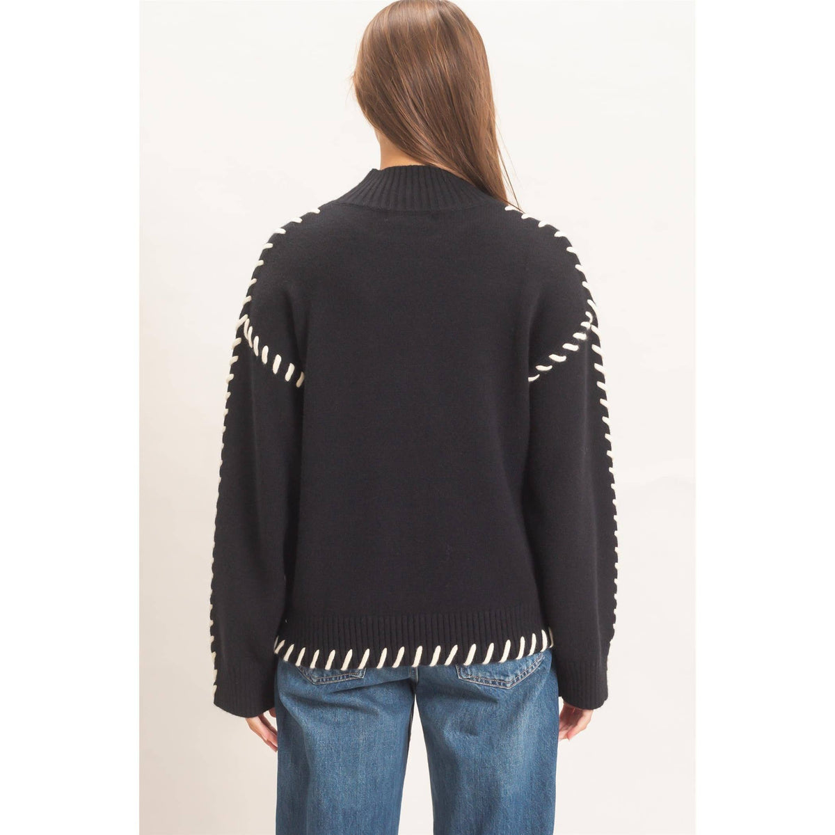 Blanket Stitch High Neck Sweater