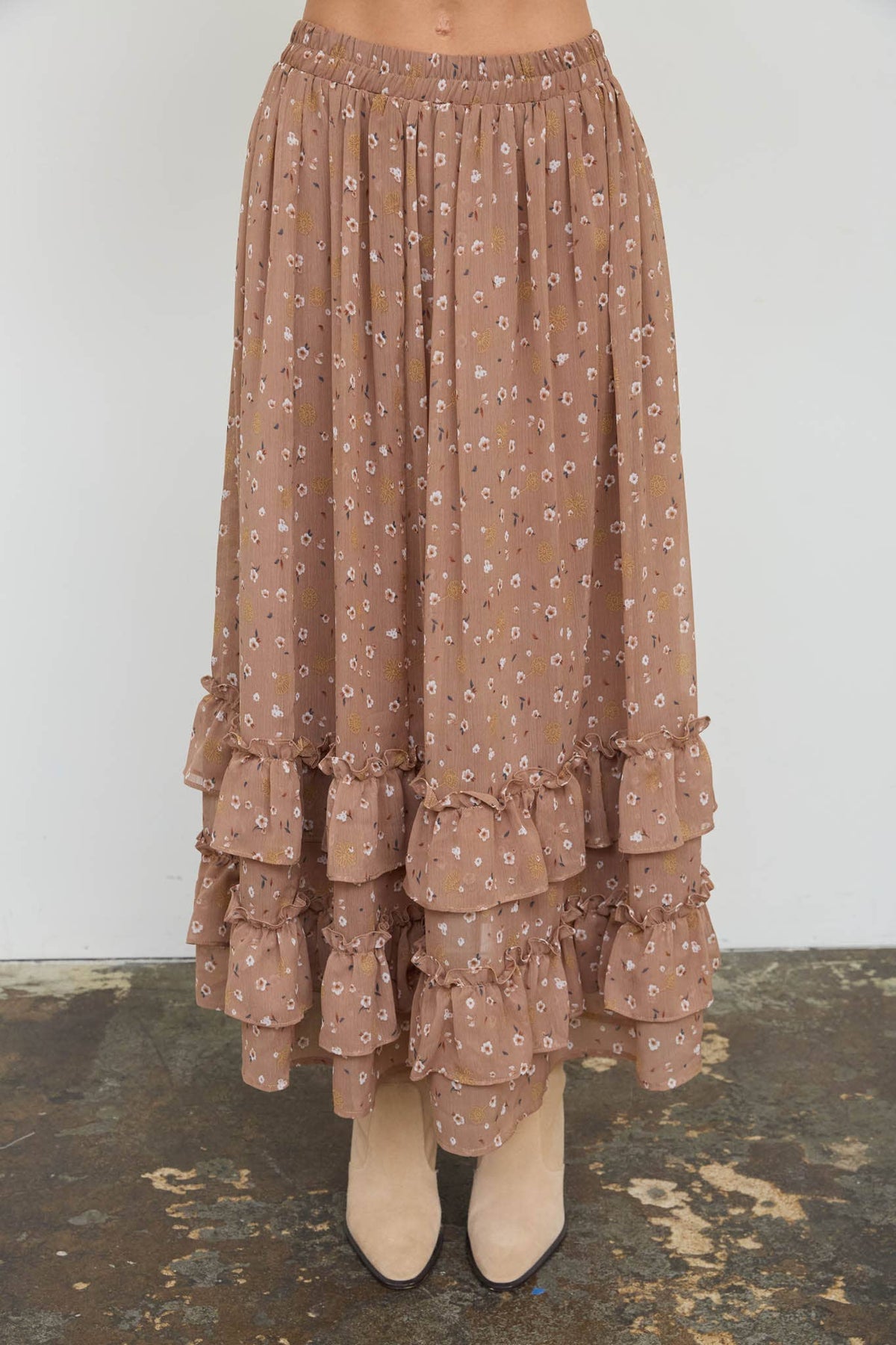 FLORAL RUFFLED TIERED SKIRT