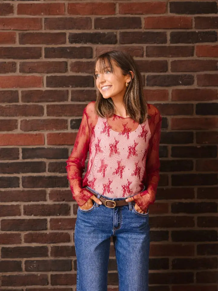 Maroon mesh top