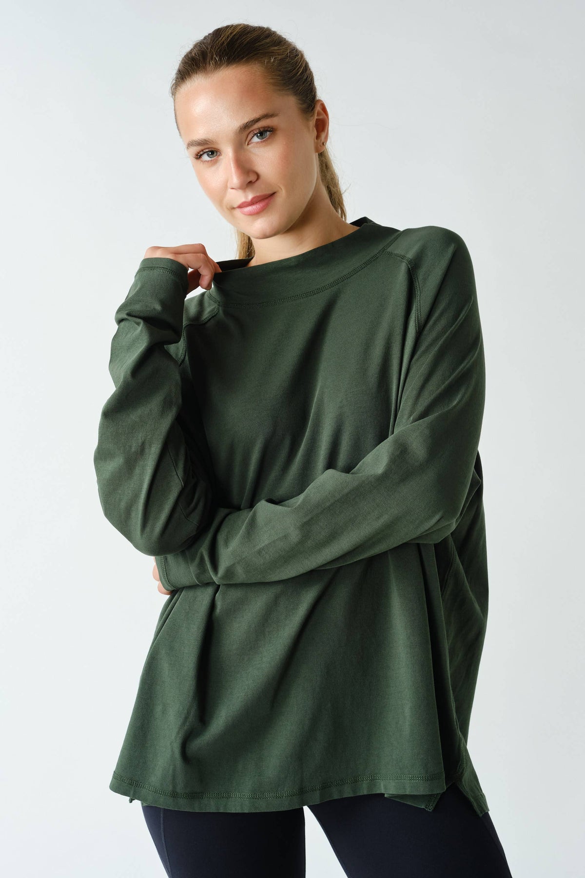 Pima Cotton Mock-Neck Raglan Tunic