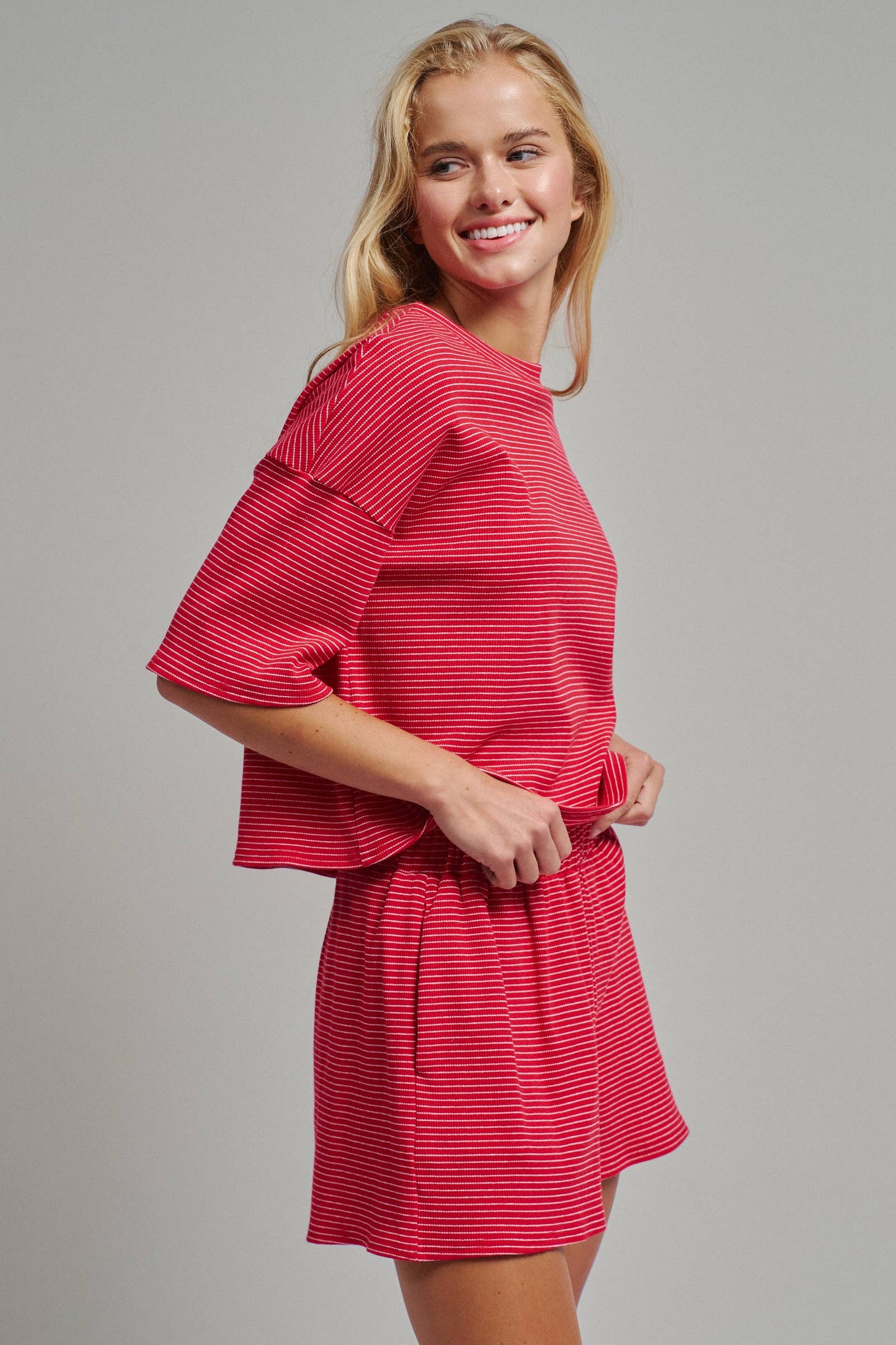 Striped Knit Two-Piece Lounge Set Boxy Tee
