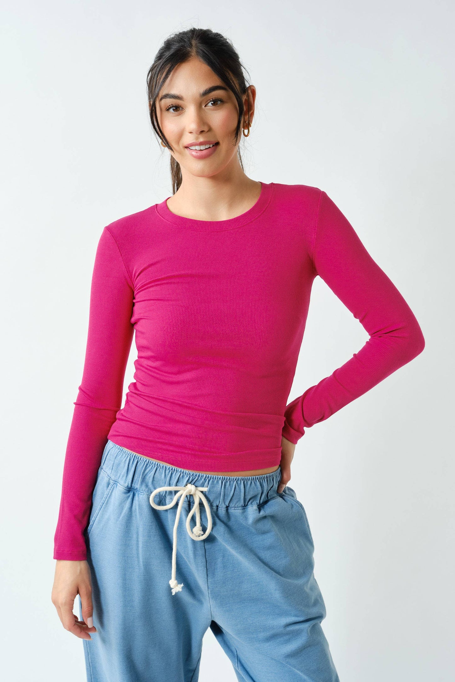Mono b essential Long-Sleeved Micro-Ribbed Athleisure Top