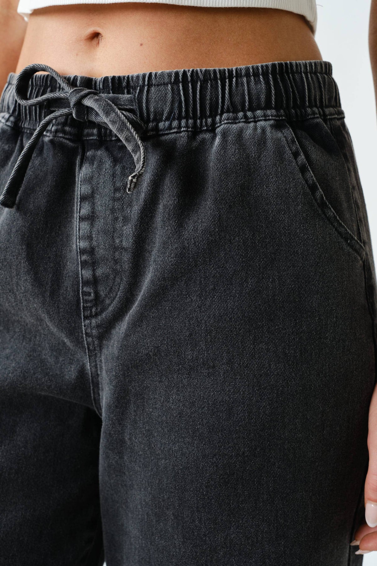 Denim Acid-Wash Drawstring Pull-On Pants