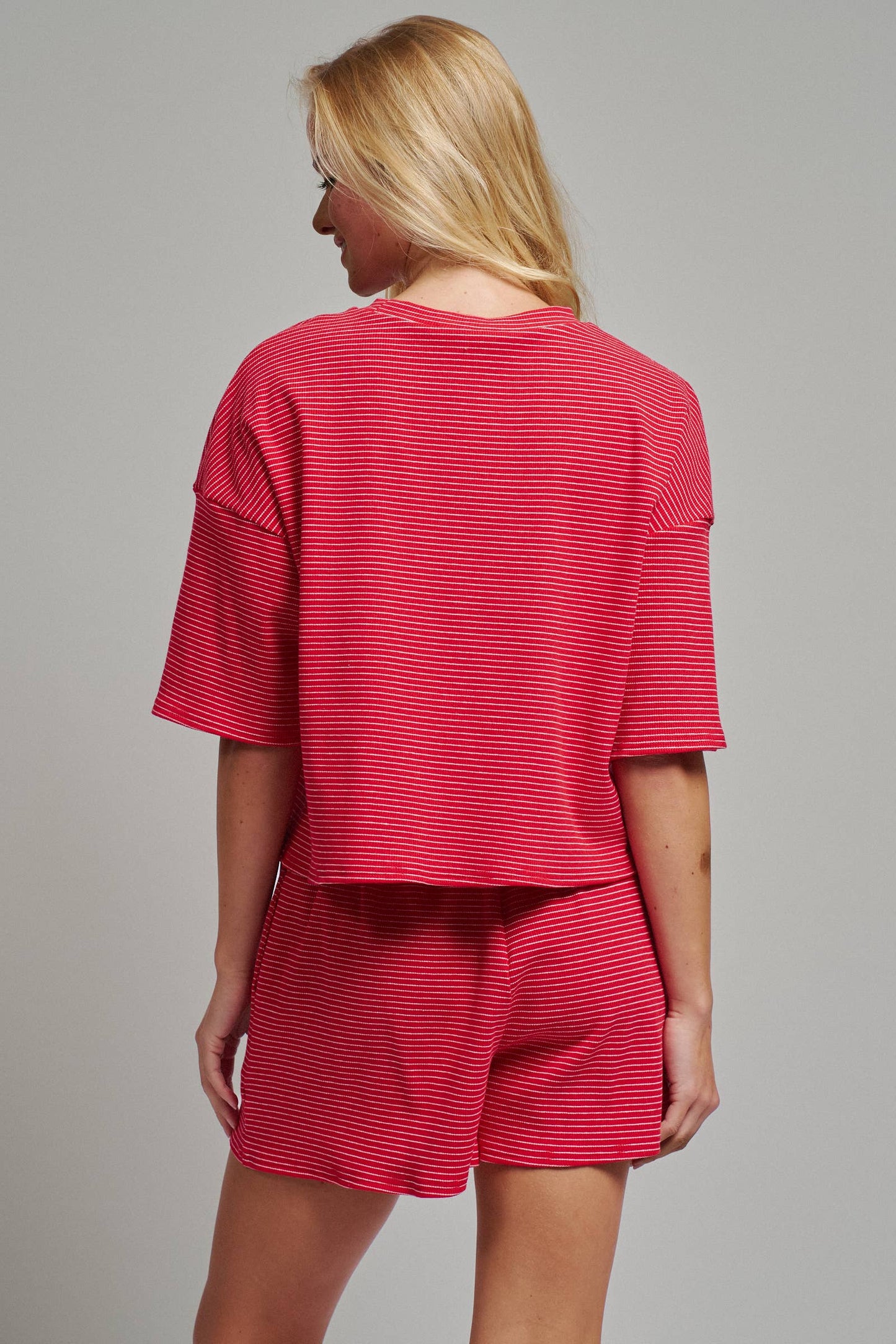 Striped Knit Two-Piece Lounge Set Boxy Tee