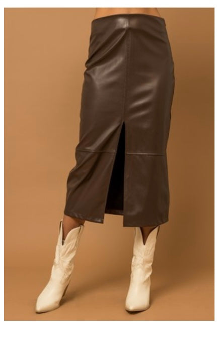 Vegan brown leather skirt