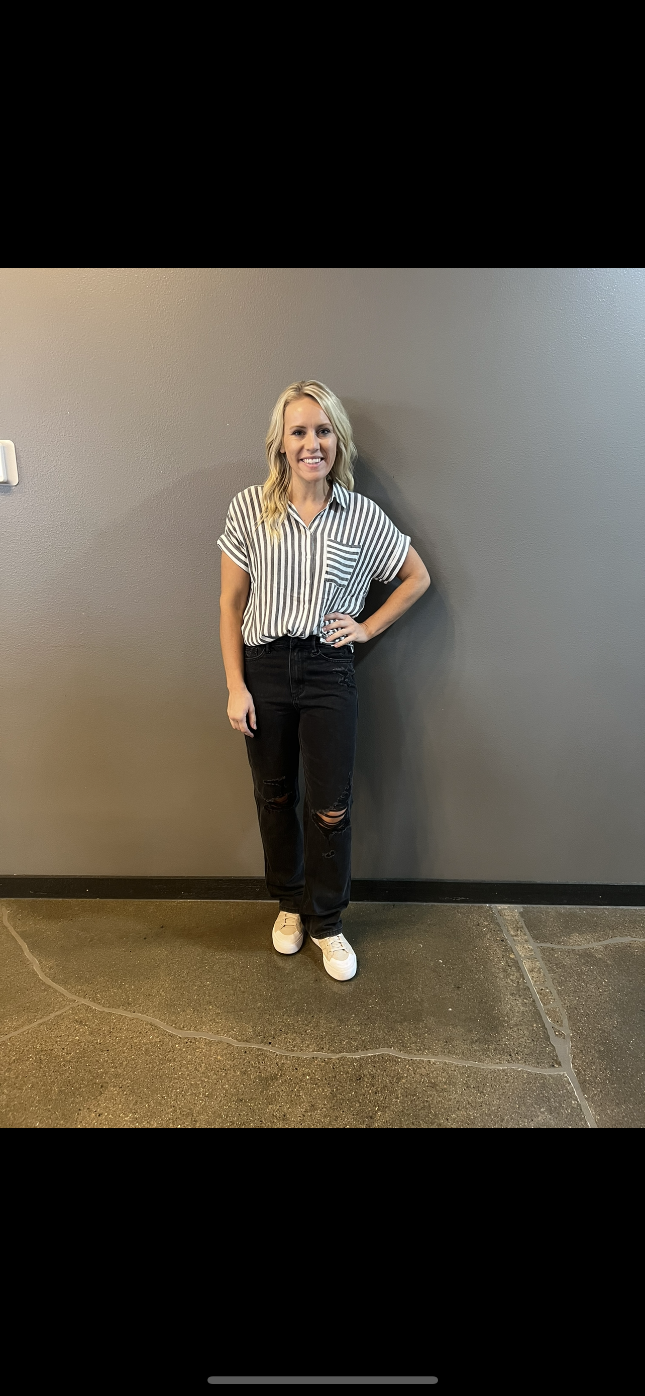 Striped short sleeve shirt with rolled cuffs