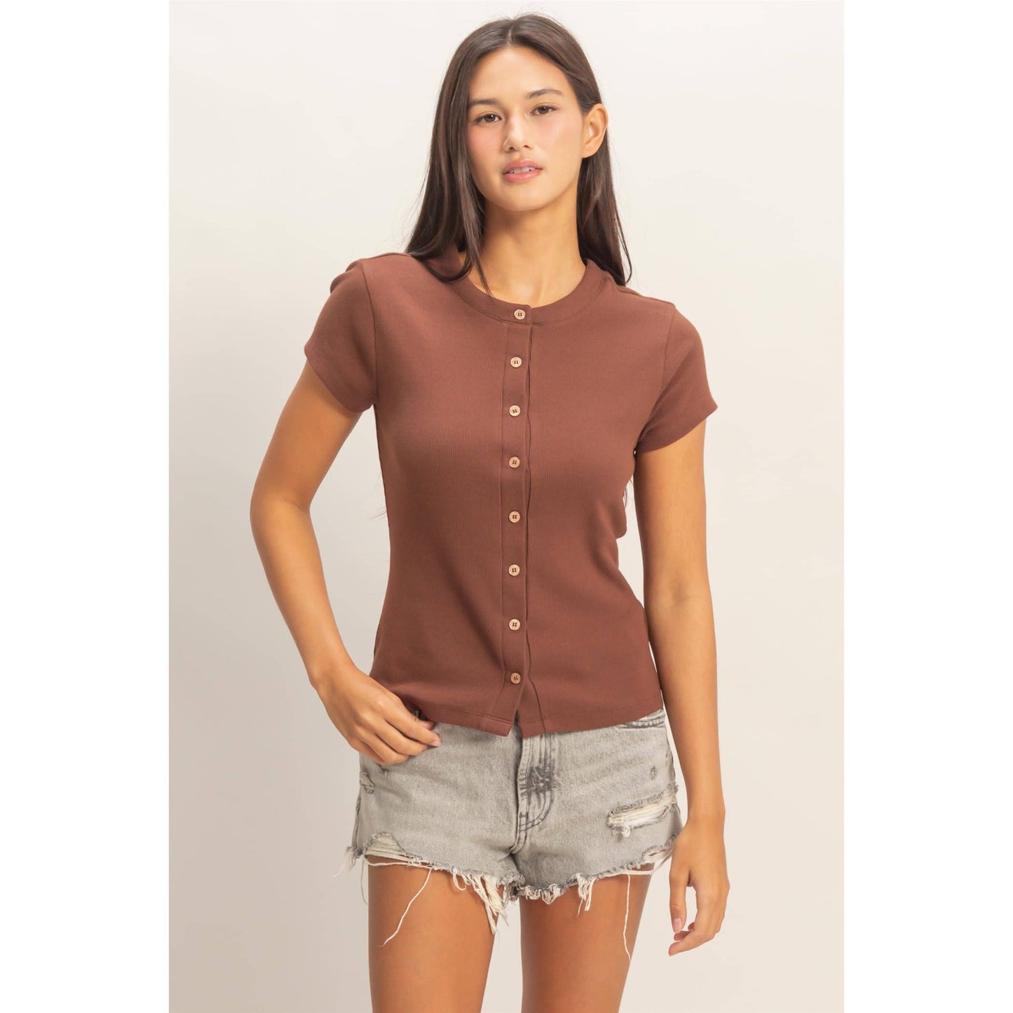 River ribbed button down top
