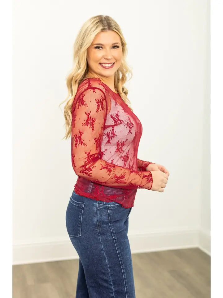 Maroon mesh top