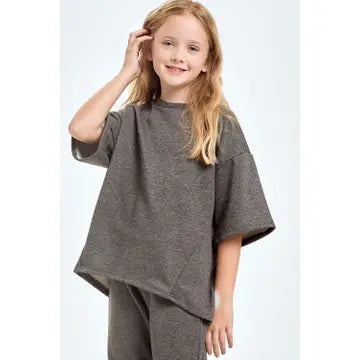 Youth Girl Charcoal French Terry Top and Pant Set