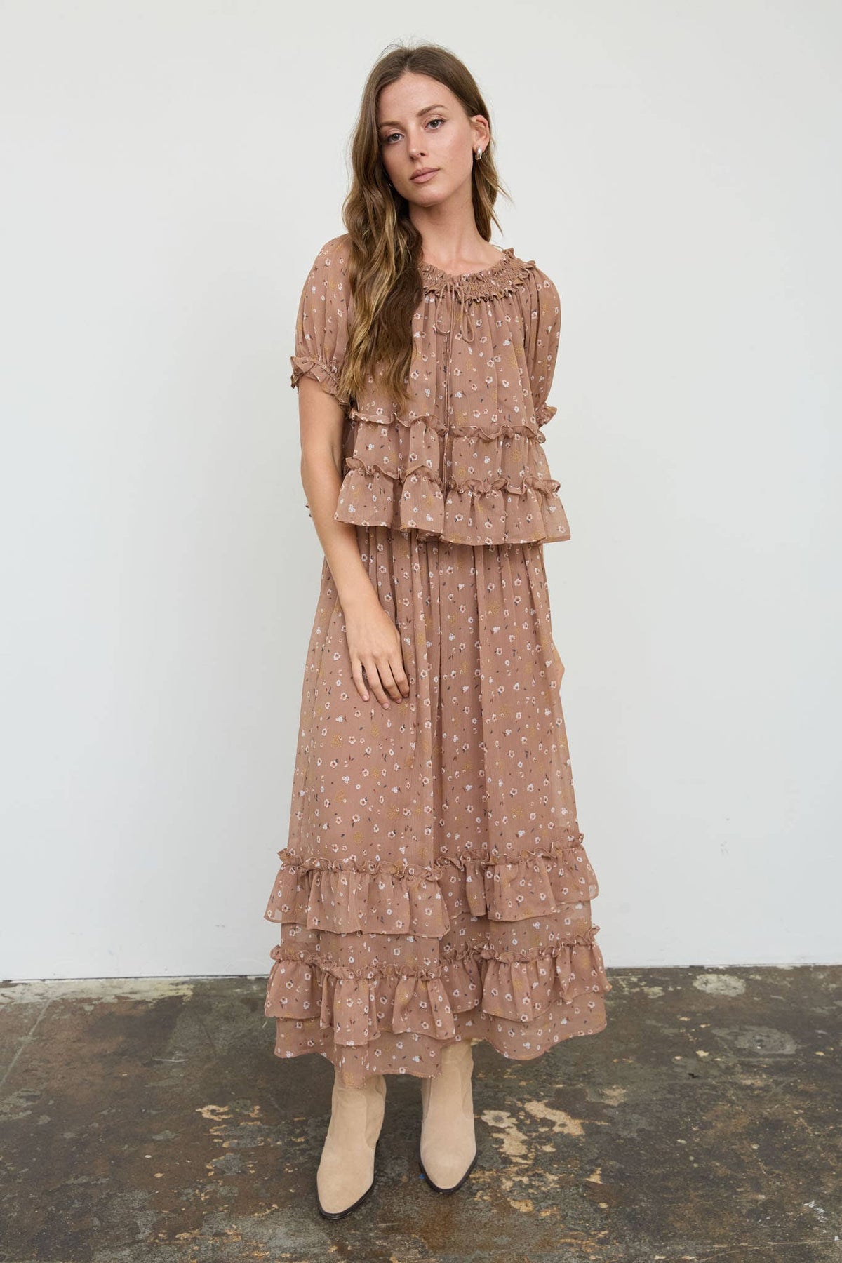 FLORAL RUFFLED TIERED SKIRT