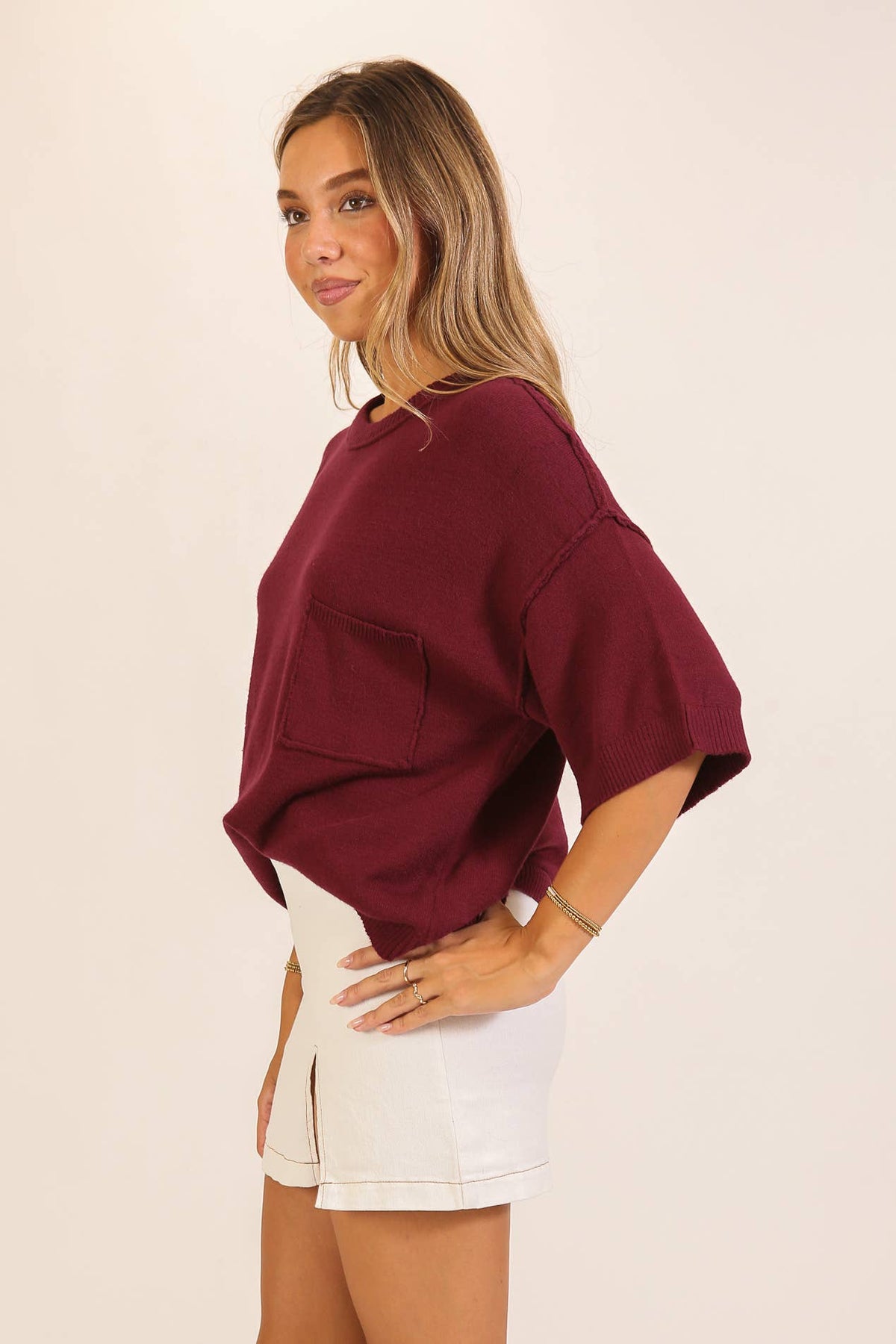 Short Sleeve Pocket Knit Sweater
