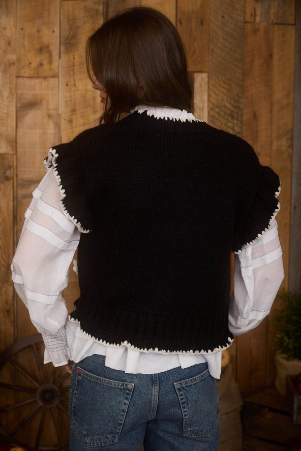 Crochet floral ruffled knit top